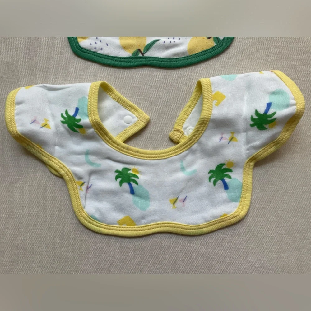Baby Bib Set - Blue, Green & Yellow Scalloped Cotton Bibs